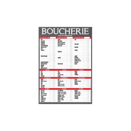 Panneau Tarif 70x100cm Maestro Boucherie VBVAP+ fil nylon